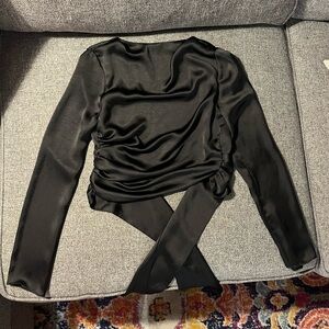 Zara Satin Backless Long Sleeve Top